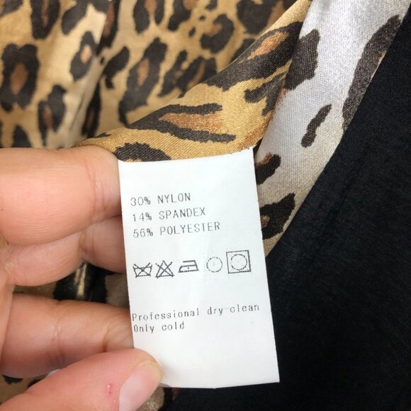 Bella Fare Black Cheetah Print Trim Lining retro slim fit Trench Coat size M - Picture 8 of 13